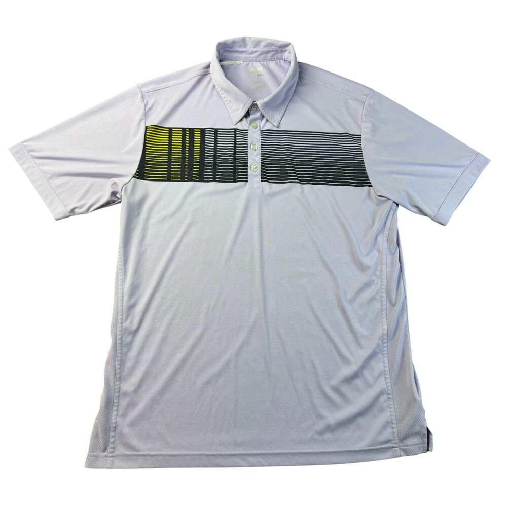 Adidas Polo Shirt Men's Large Purple Short Sleeve Climacool Striped Outdoor Golf